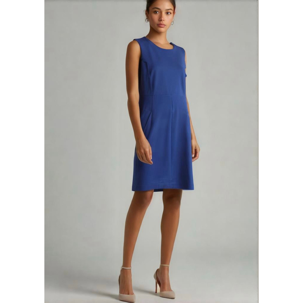 Lands' End Women's Sheath Dress 14P Blue Sleeveless Round Neck Corpgore Business